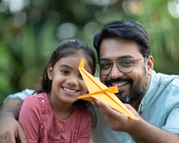 Free photo kid playing with paper plane