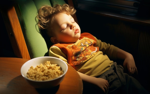 Kid sleeping with food