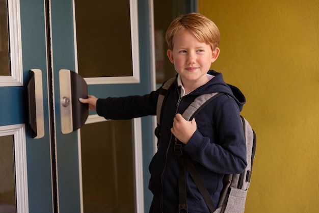 Kid walking for first day of school