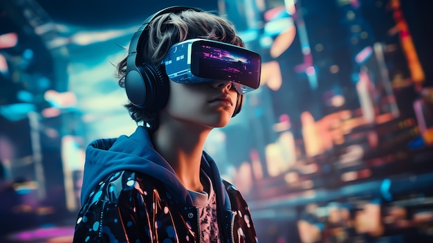 Free photo kid wearing vr glasses for gaming