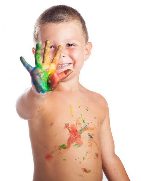 Kid with painted hand