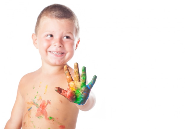 Kid with painted hand