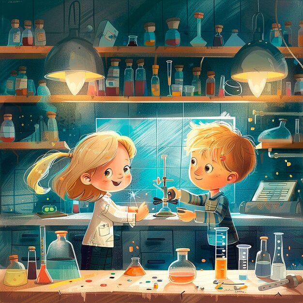 子供の化学実験室の漫画イラスト