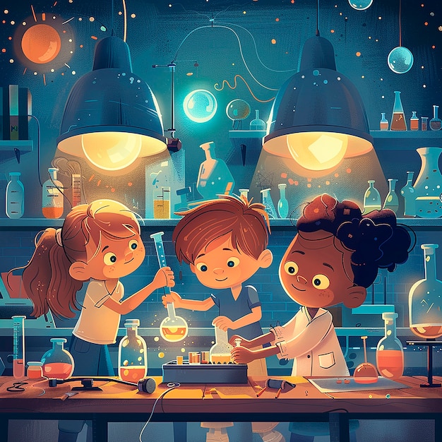 Free photo kids chemistry laboratory cartoon illustration