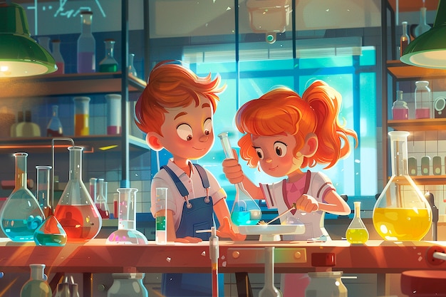 Free photo kids chemistry laboratory cartoon illustration