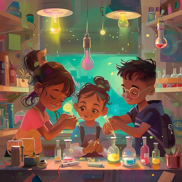 Free photo kids chemistry laboratory cartoon illustration