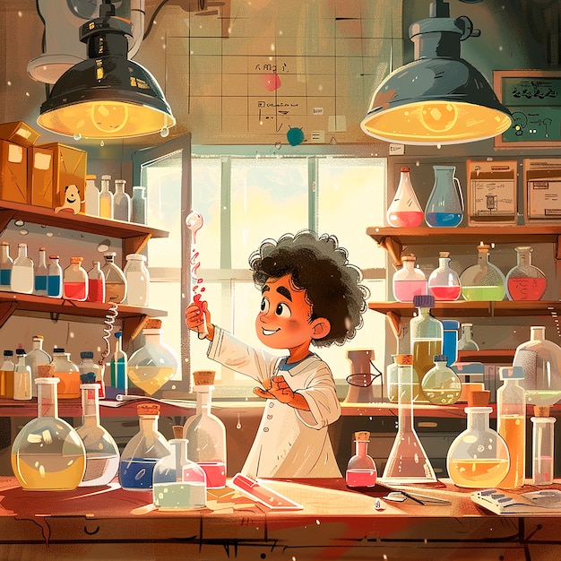Иллюстрация мультфильма для детской химической лаборатории