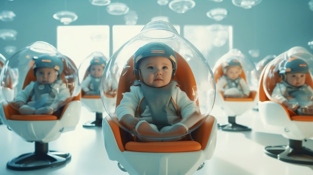 Free photo kids in futuristic school classroom