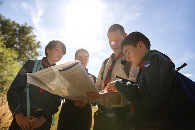 Kids having fun as boy scouts