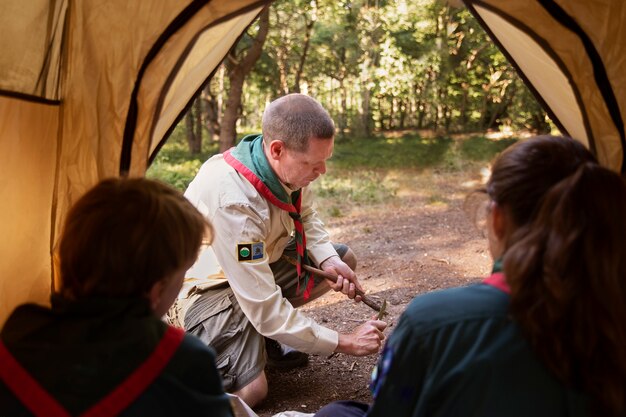 Kids having fun as boy scouts