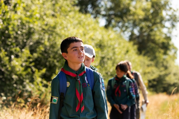 Kids having fun as boy scouts