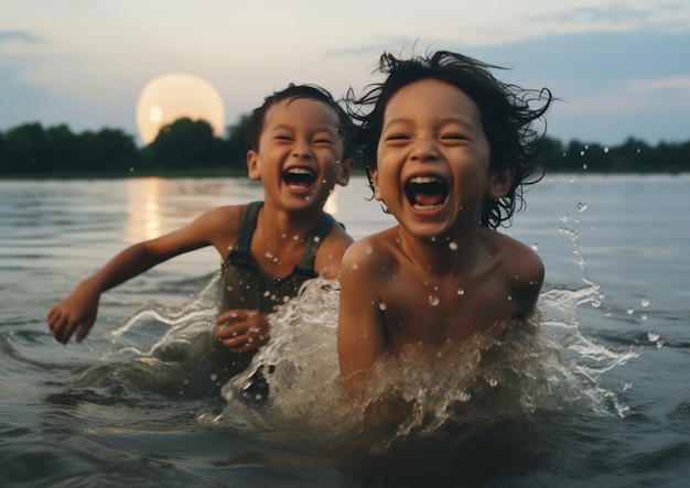 ビーチで楽しんでいる子供たち