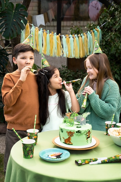 Kids having fun at jungle themed party