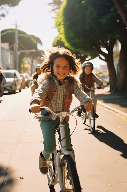 Foto gratuita bambini che si divertono con le biciclette