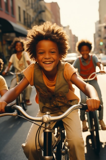 Free photo kids having fun with bikes