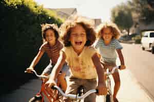 無料写真 自転車で楽しむ子供たち