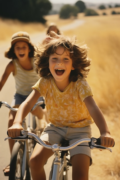 Free photo kids having fun with bikes