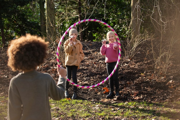 Kids having fun with traditional games