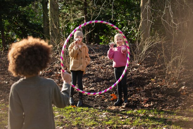 Kids having fun with traditional games