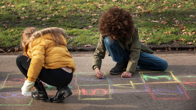 Kids having fun with traditional games