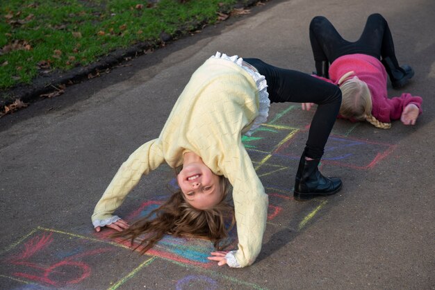 Kids having fun with traditional games