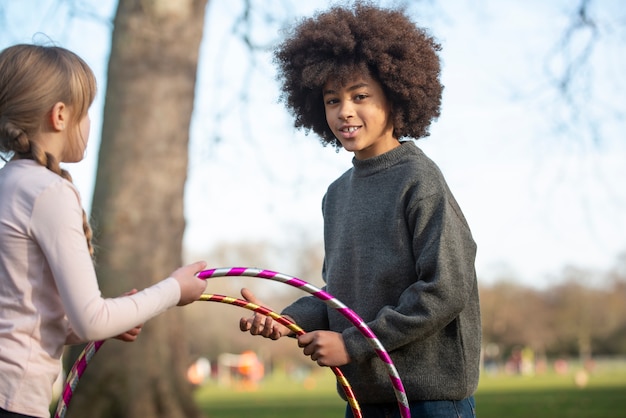 Kids having fun with traditional games