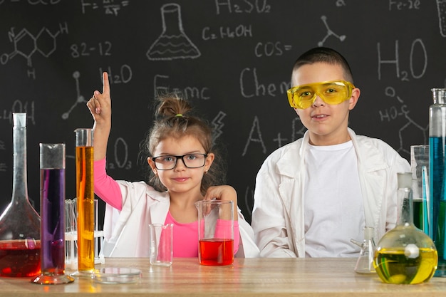 Kids in laboratory doing experiments