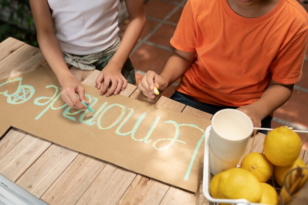 Kids organising a lemonade stand