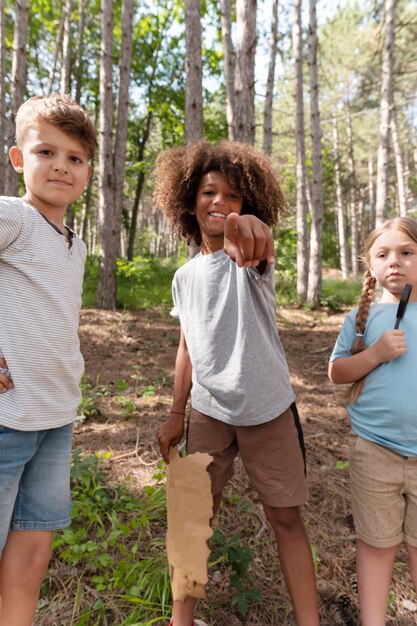 Kids participating in a treasure hunt