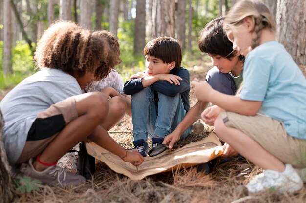 Kids participating in a treasure hunt