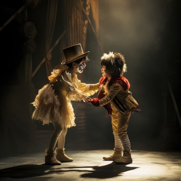 Kids performing a play on stage for word theatre day