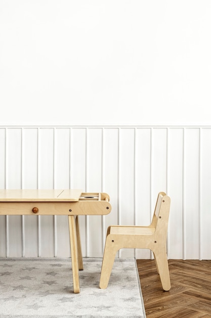 Free photo kids play room with light wood furniture