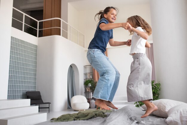 Kids playing around in cosy home