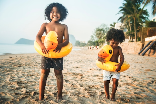 Kids playing at the beach