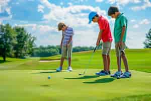 無料写真 写真に現実的な環境でゴルフをしている子供たち