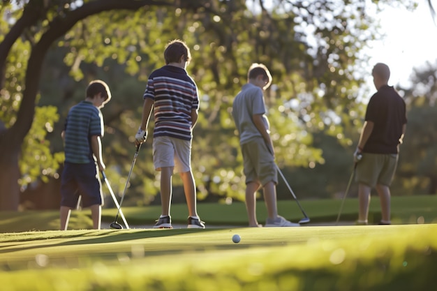 無料写真 kids  playing golf in photorealistic environment