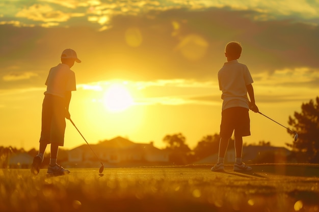 Free photo kids playing golf in photorealistic environment