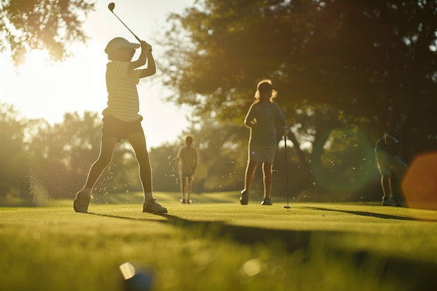 Free photo kids playing golf in photorealistic environment