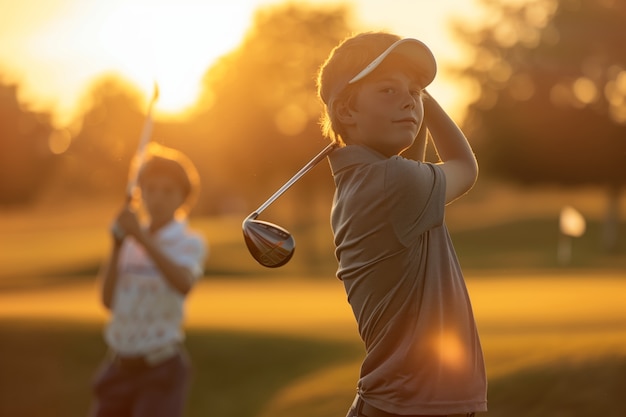 Free photo kids playing golf in photorealistic environment