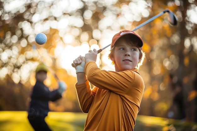 Kids playing golf in photorealistic environment