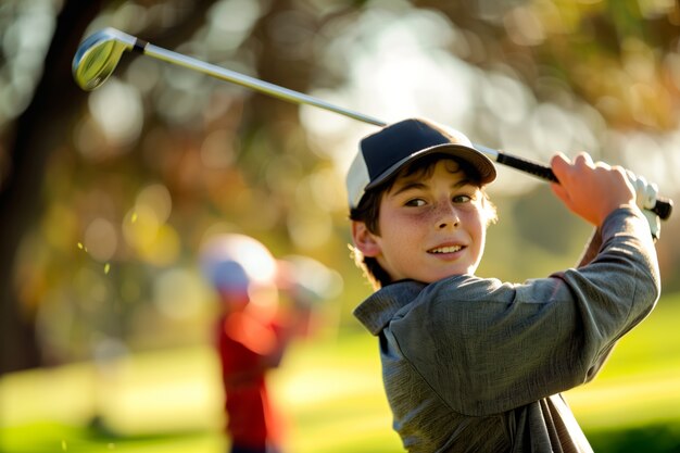 Kids  playing golf in photorealistic environment