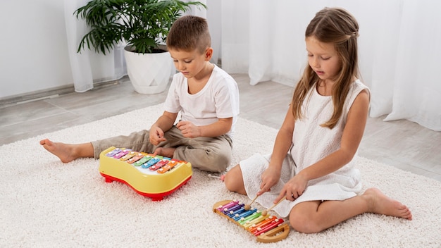 Kids playing a musical game at home