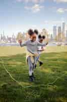 Free photo kids playing outdoors