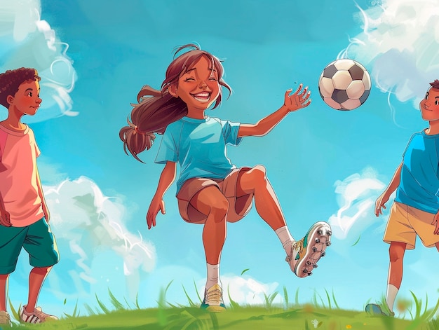 Kids playing soccer cartoon