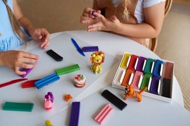 Kids playing with play dough