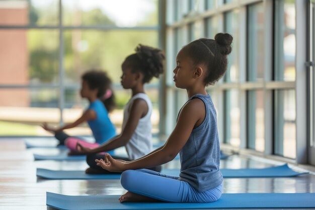 Kids practicing yoga together