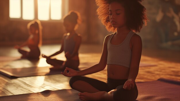 Kids practicing yoga together