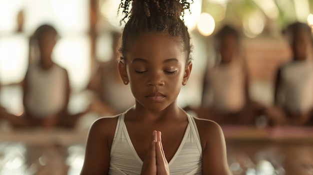 Free photo kids practicing yoga together