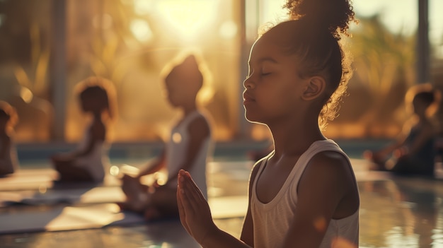 Kids practicing yoga together