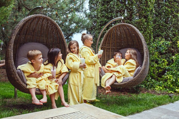 kids relaxing in garden